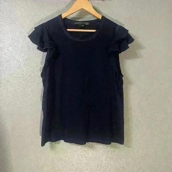 Veronica Beard Akeela Ruffle Sleeve Tee - Size L - Picture 2 of 4